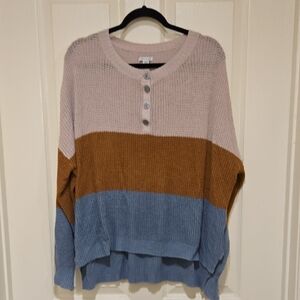 American Eagle Outfitters Colorblock Crew Neck Sweater - Cream, Brown, Blue